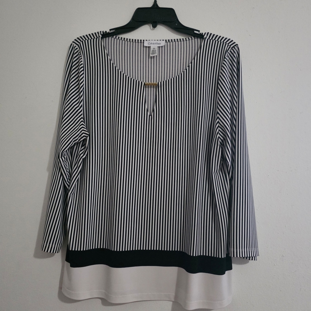 Calvin Klein Black and White Striped Long Sleeve Top